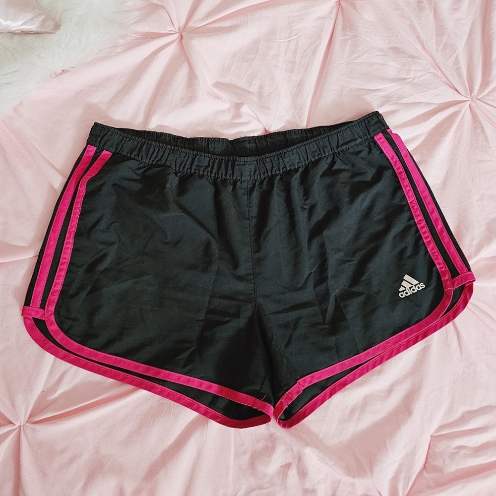 Adidas Black and Pink Athletic Running Shorts